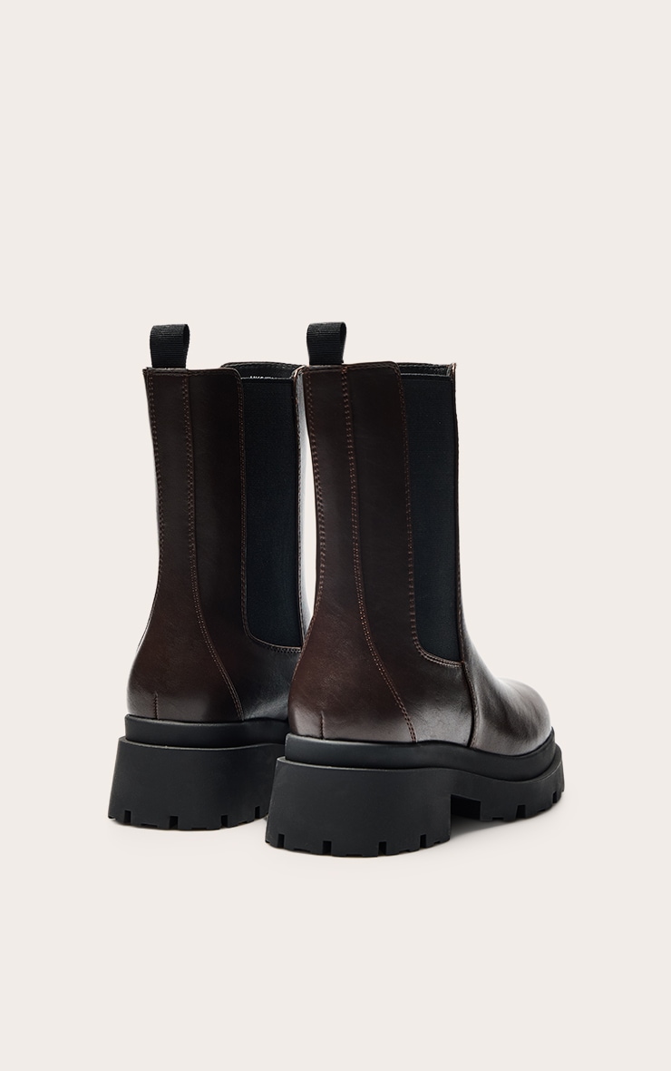 Chocolate PU Chunky Sole Chelsea Boots image 4