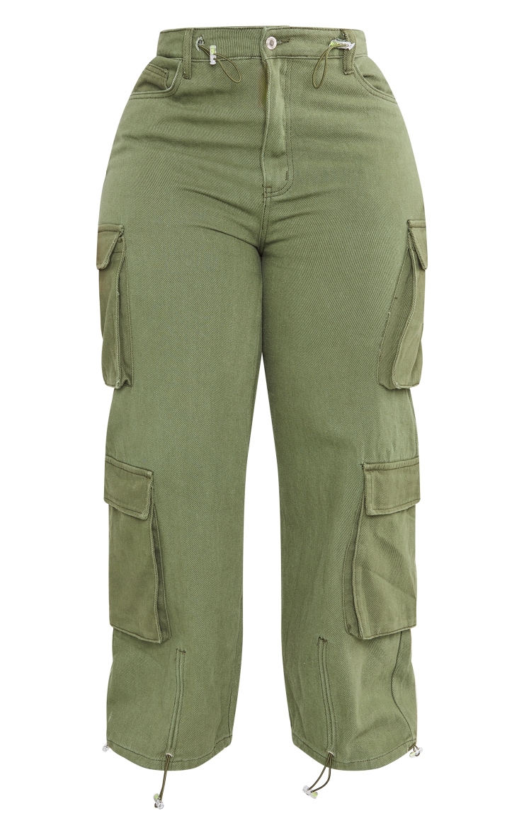 Plus Khaki Cargo Toggle Hem Jeans image 5