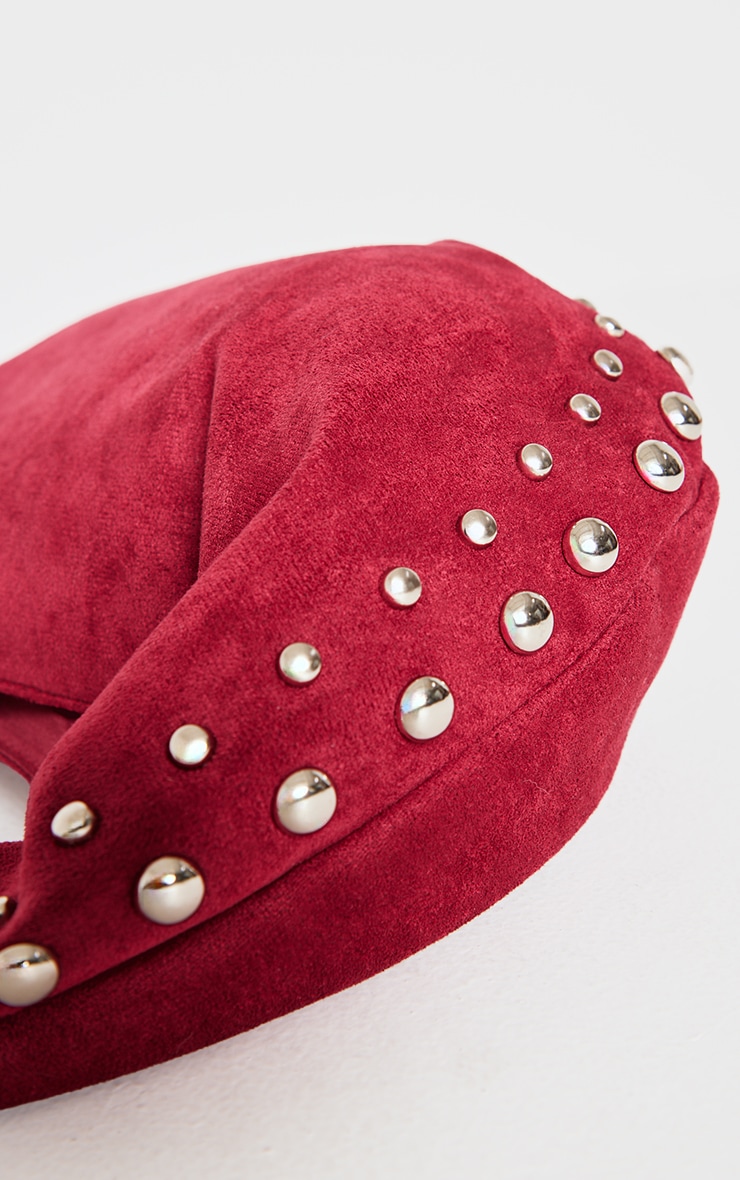 Burgundy Faux Suede Studded Shoulder Bag image 4