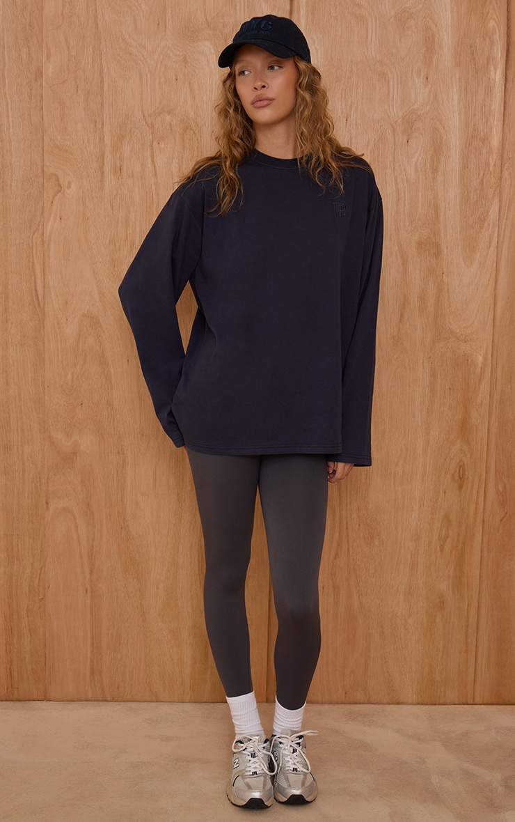 Navy Oversized Embroidered T-Shirt image 3