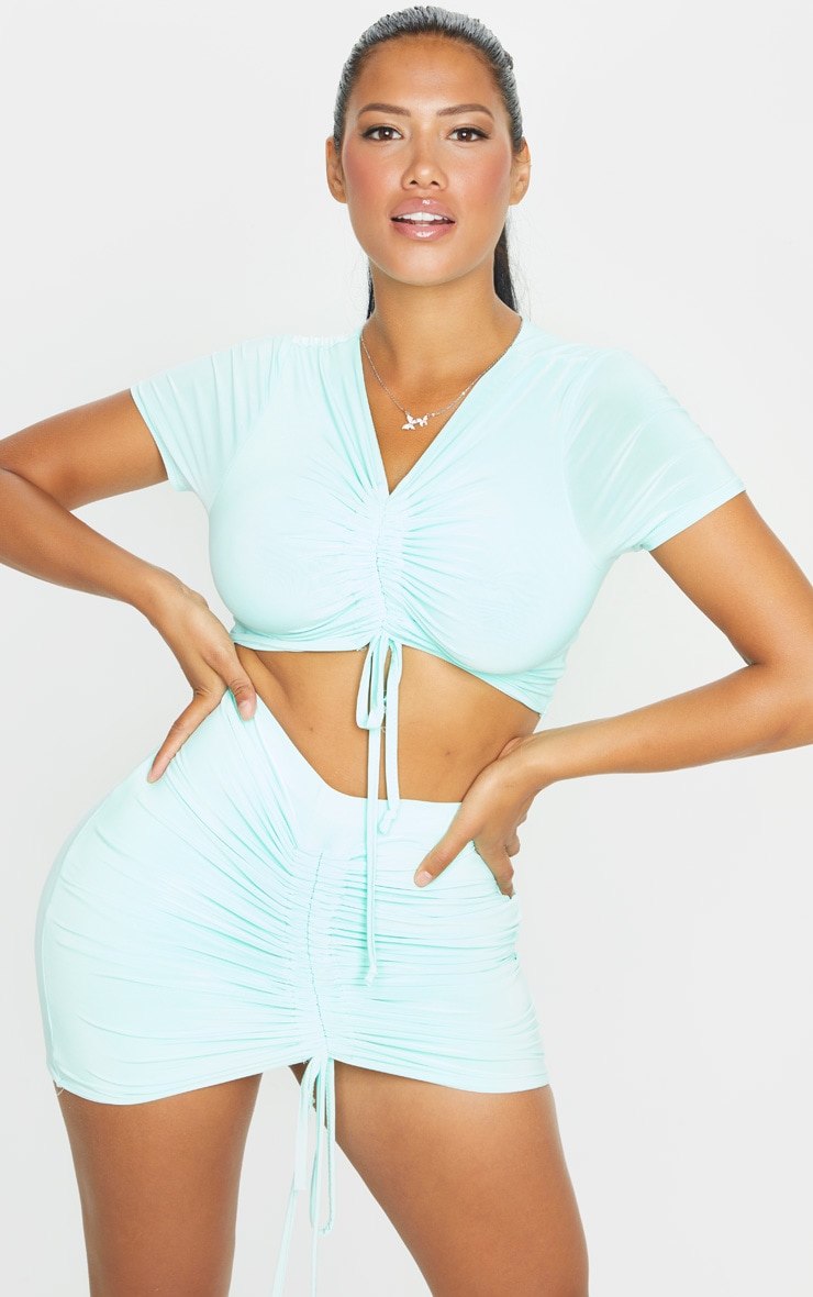 Shape Mint Slinky Ruched Front Crop Top