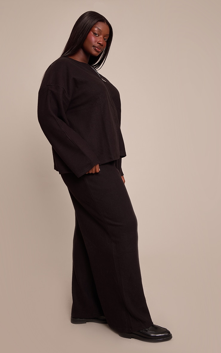 Plus Black Soft Touch Pintuck Wide Leg Joggers image 2