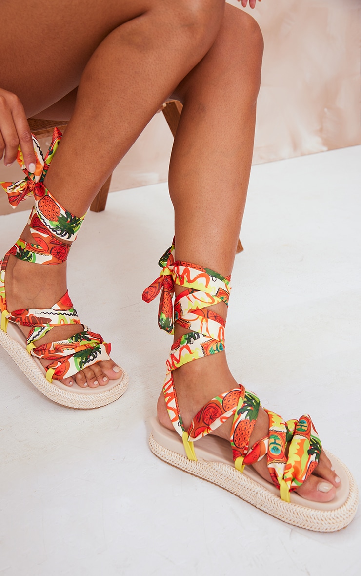 Green Multi Satin Lace Up Espadrille Footbed Sandals image 2