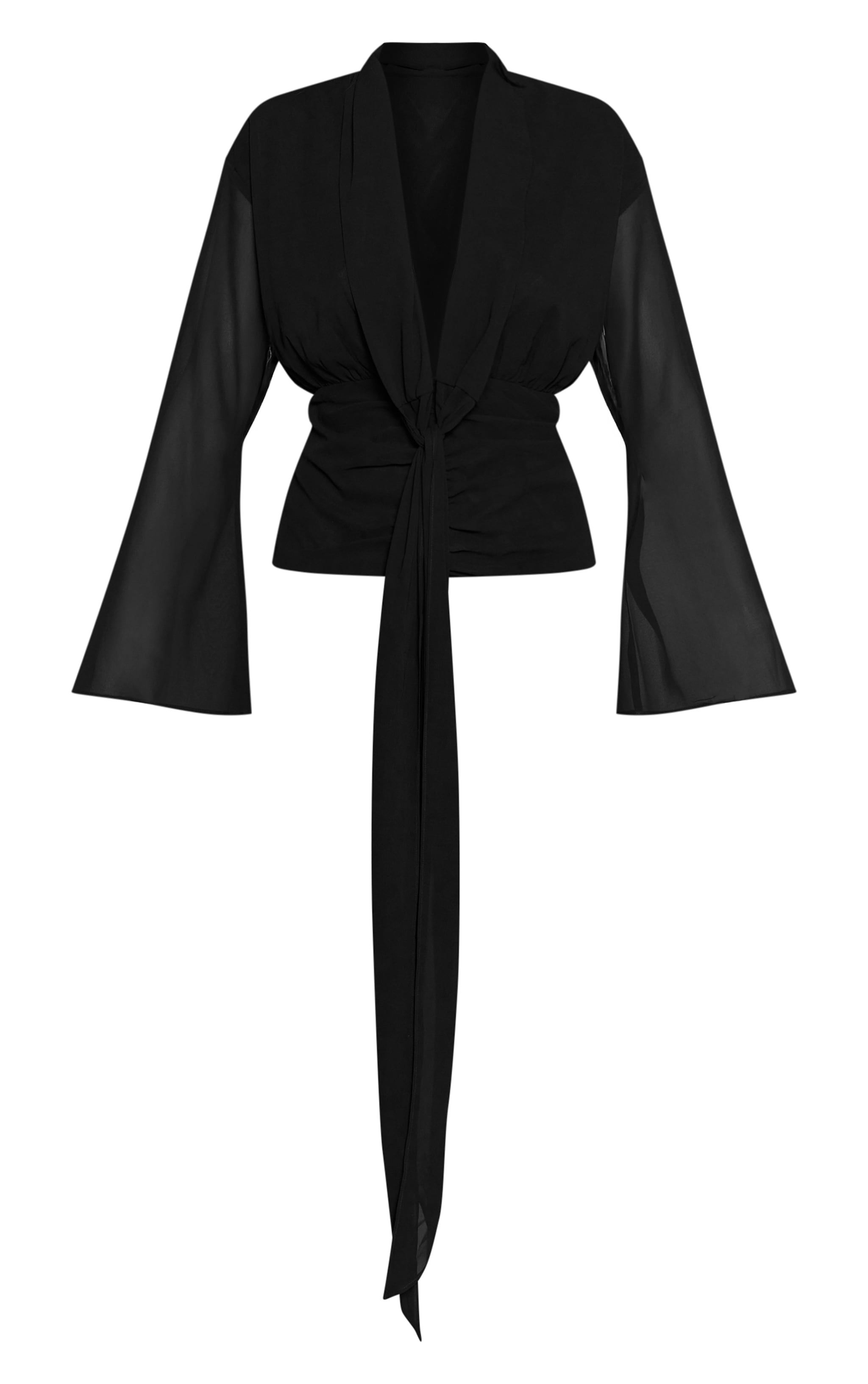 Black Chiffon Cinched Drape Detail Blouse image 5