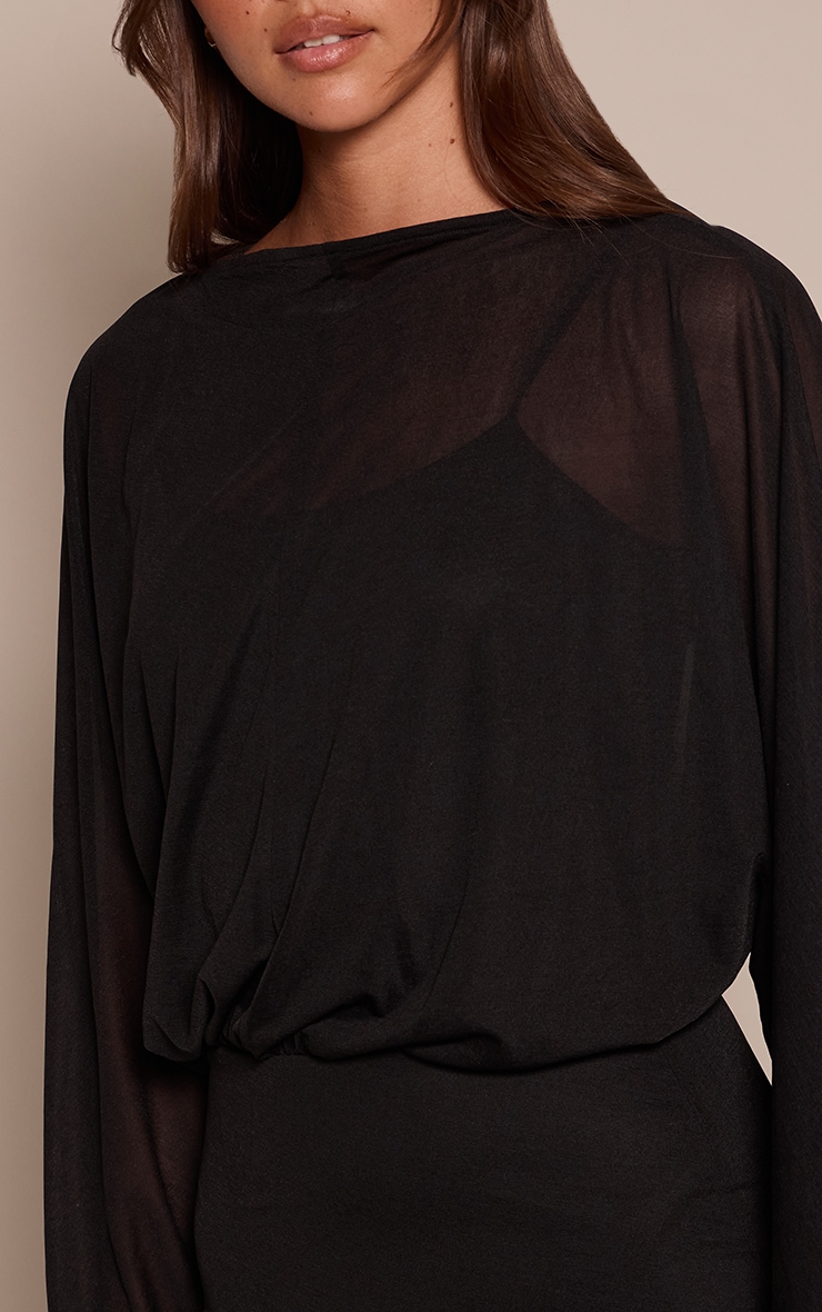 Black Chiffon Overlay Long Sleeve Mini Dress image 4