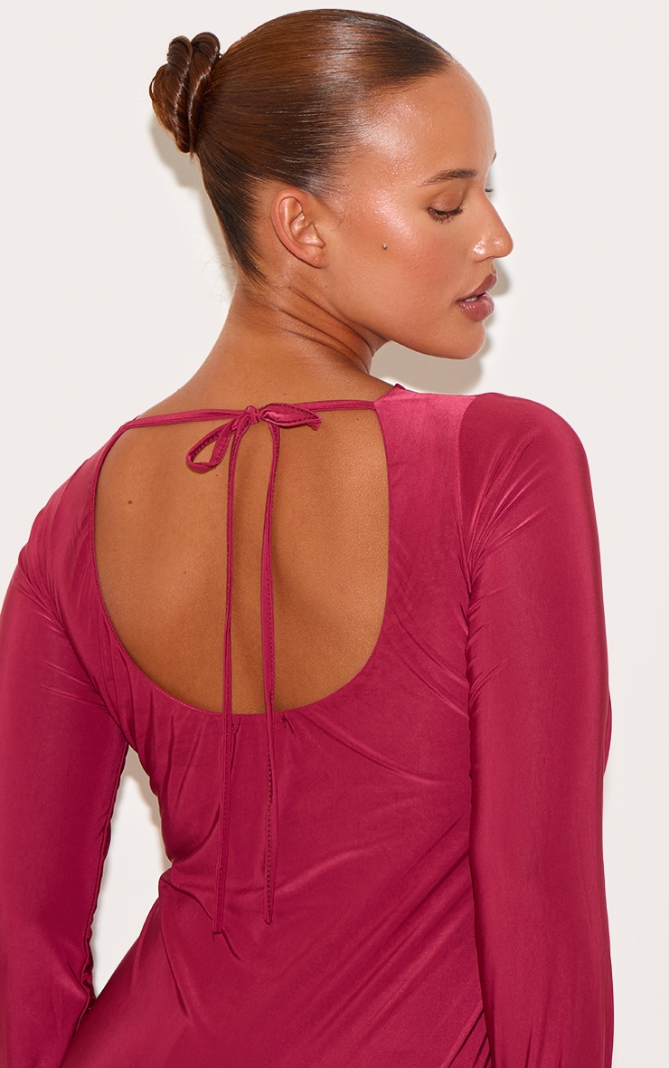 Plus Wine Double Layer Slinky Flared Sleeve Midaxi Dress image 4
