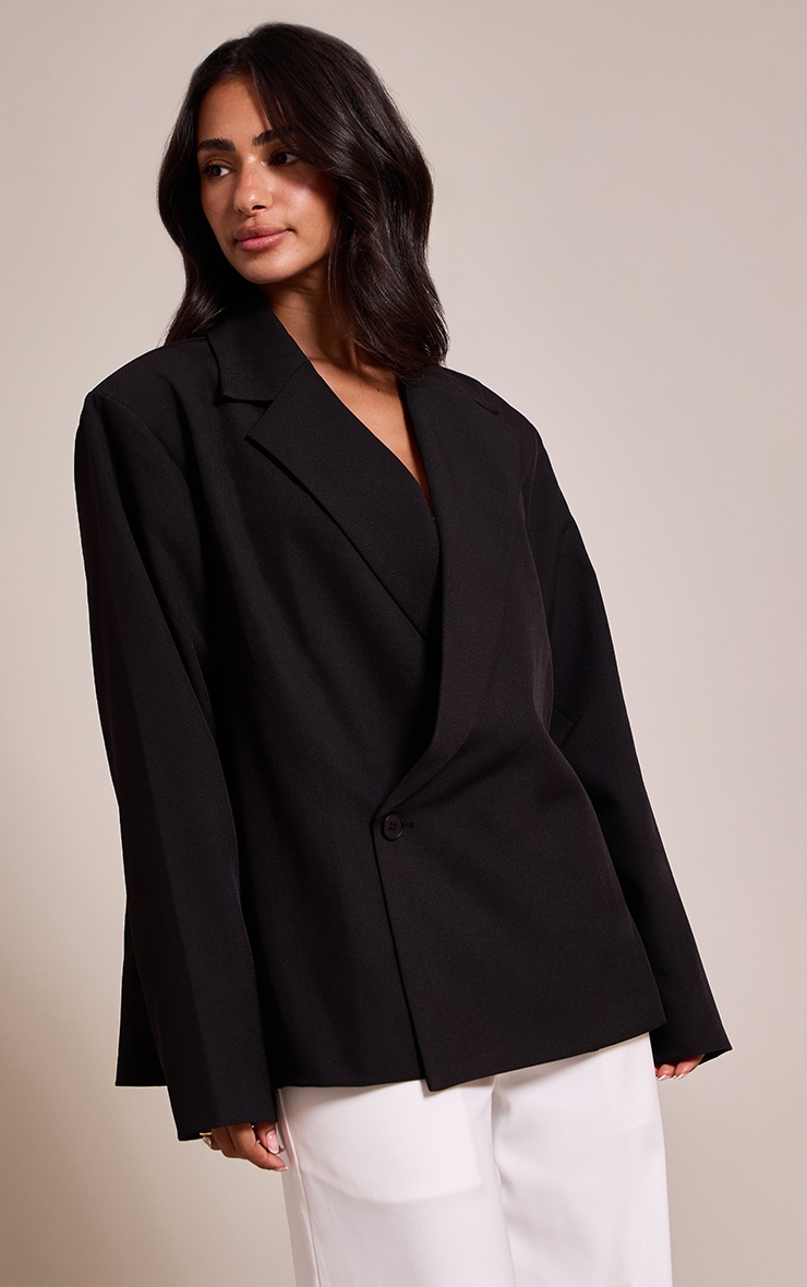 Petite Black Oversized Boxy Crossover Blazer image 1