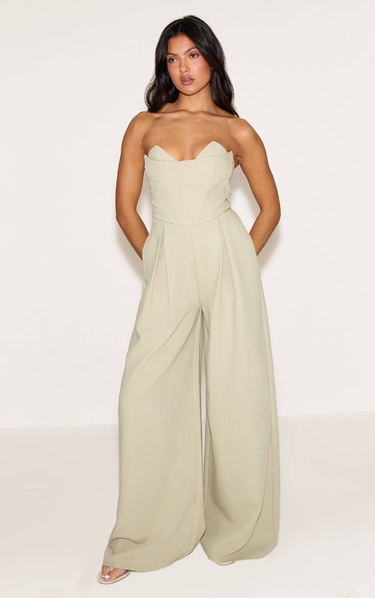 PLT Label Sage Corset Bust Detail Wide Leg Tailored Jumpsuit image 3