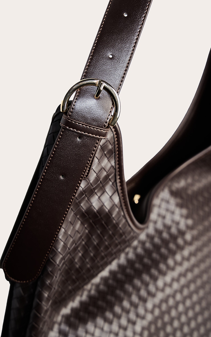 Chocolate PU Woven Shoulder Bag image 4