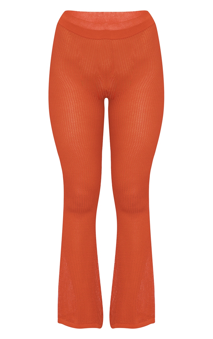 Brown Sheer Knit Flare Beach Pants image 5