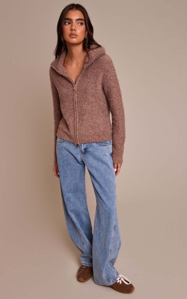 Mocha Zip Through Cardigan image 3
