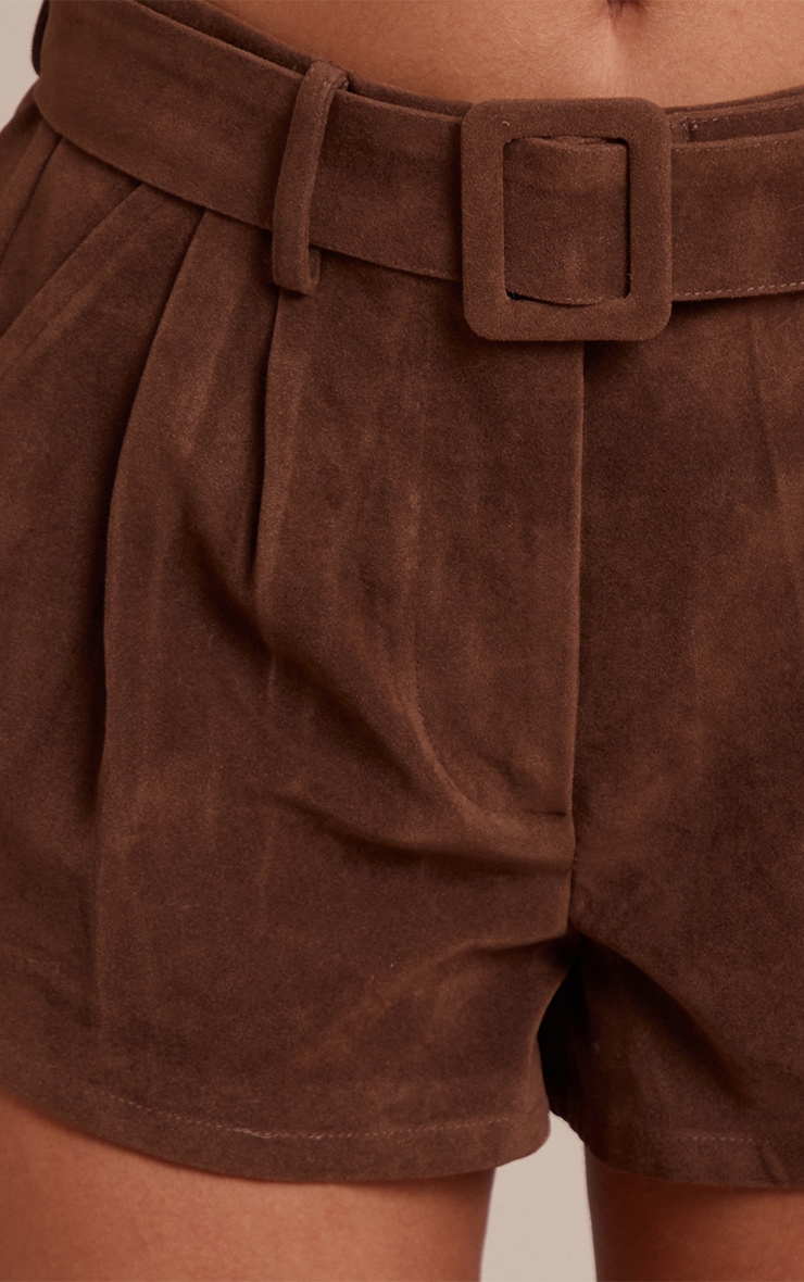 Petite Chocolate Suede Belted Mini Shorts image 5