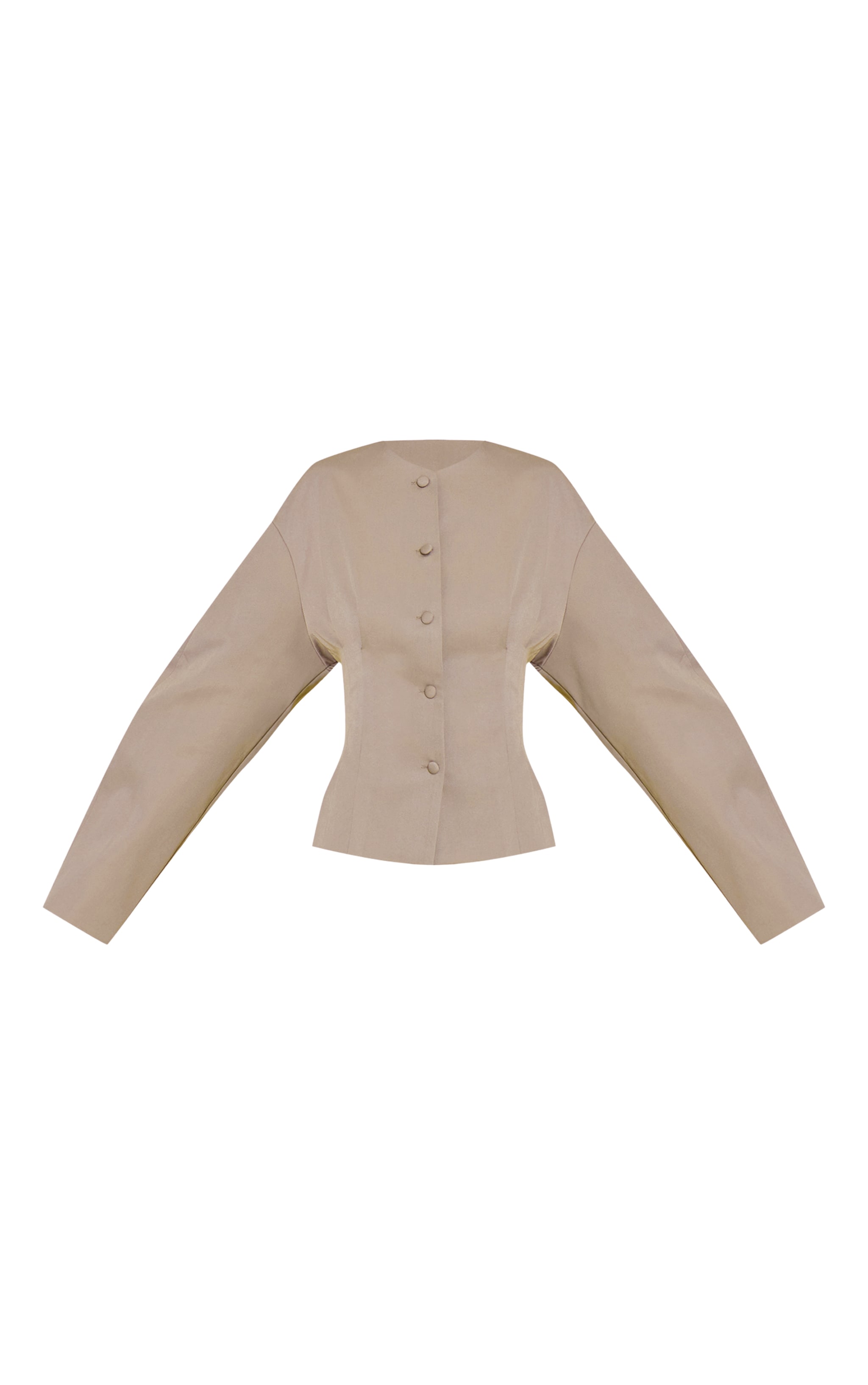 Taupe Tailored Woven Boxy Balloon Sleeve Blazer image 5
