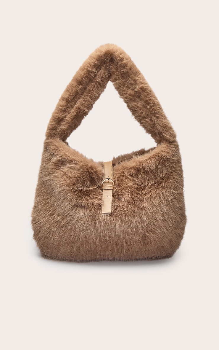 Camel Faux Fur Belted Shoulder Bag image 2