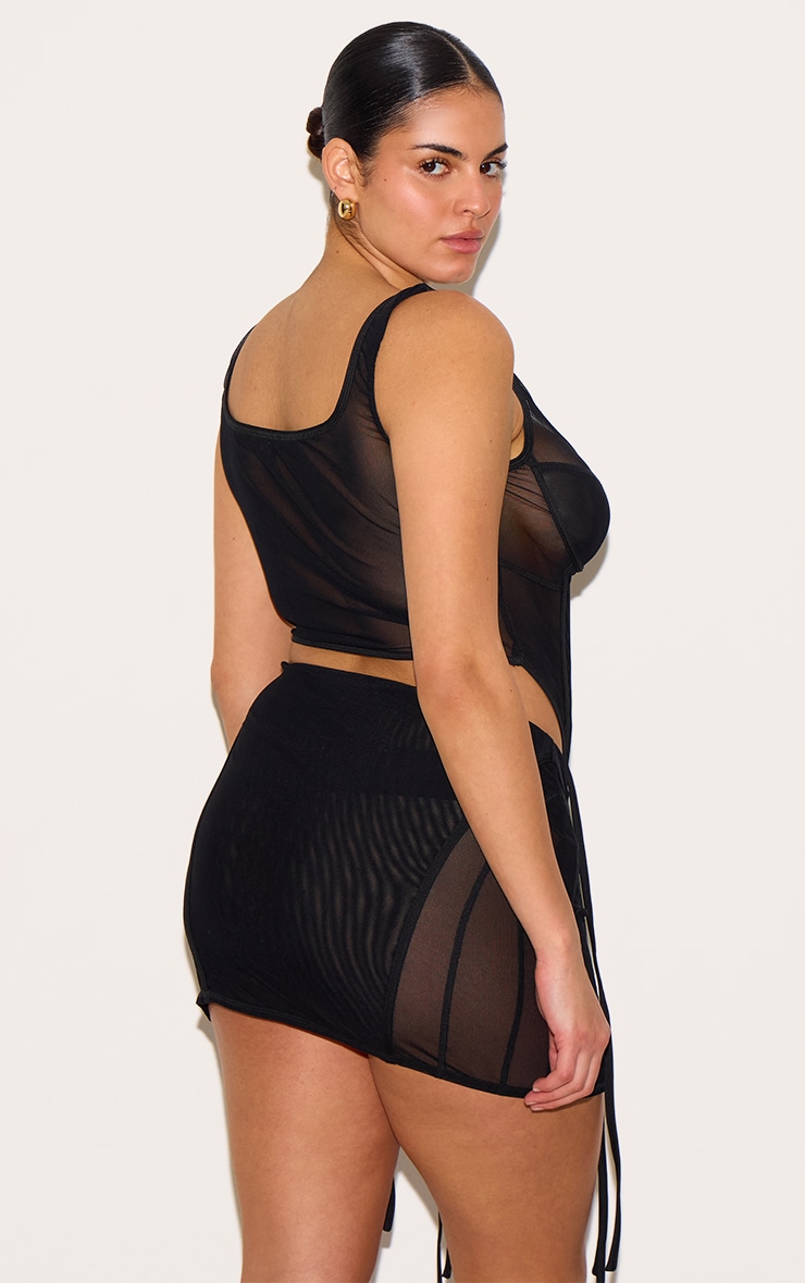 Plus Black Mesh Panelled Boned Corset image 2