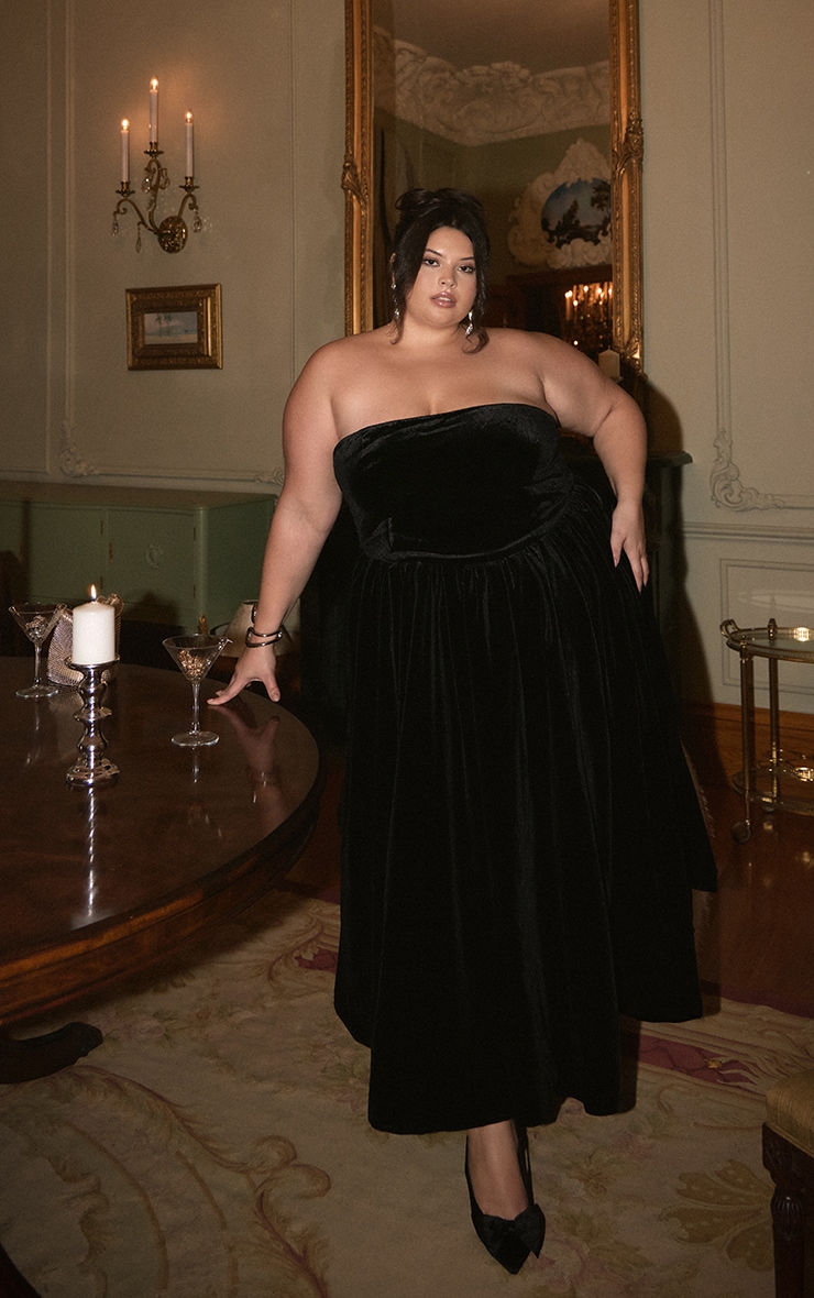 Plus Robe bustier longue droite en velours noir image 2