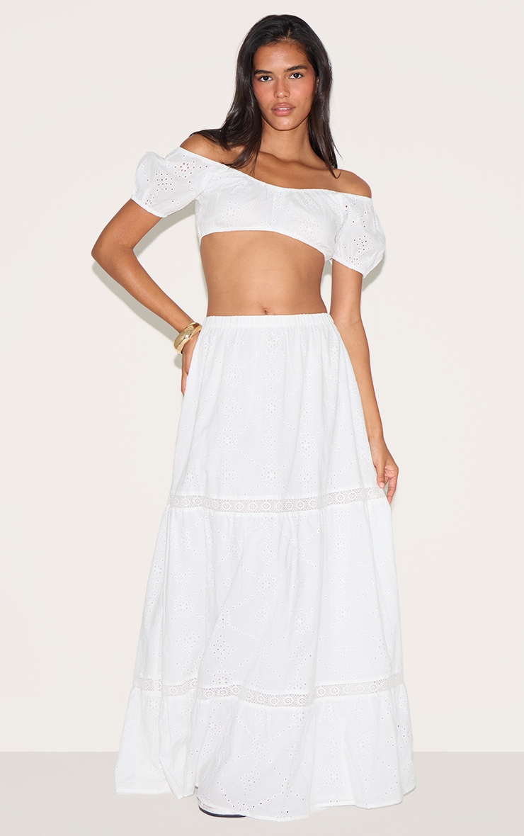 White Broderie Floaty Maxi Skirt image 2