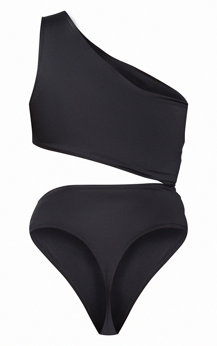 Black Cut Out One Shoulder Slinky Bodysuit image 6