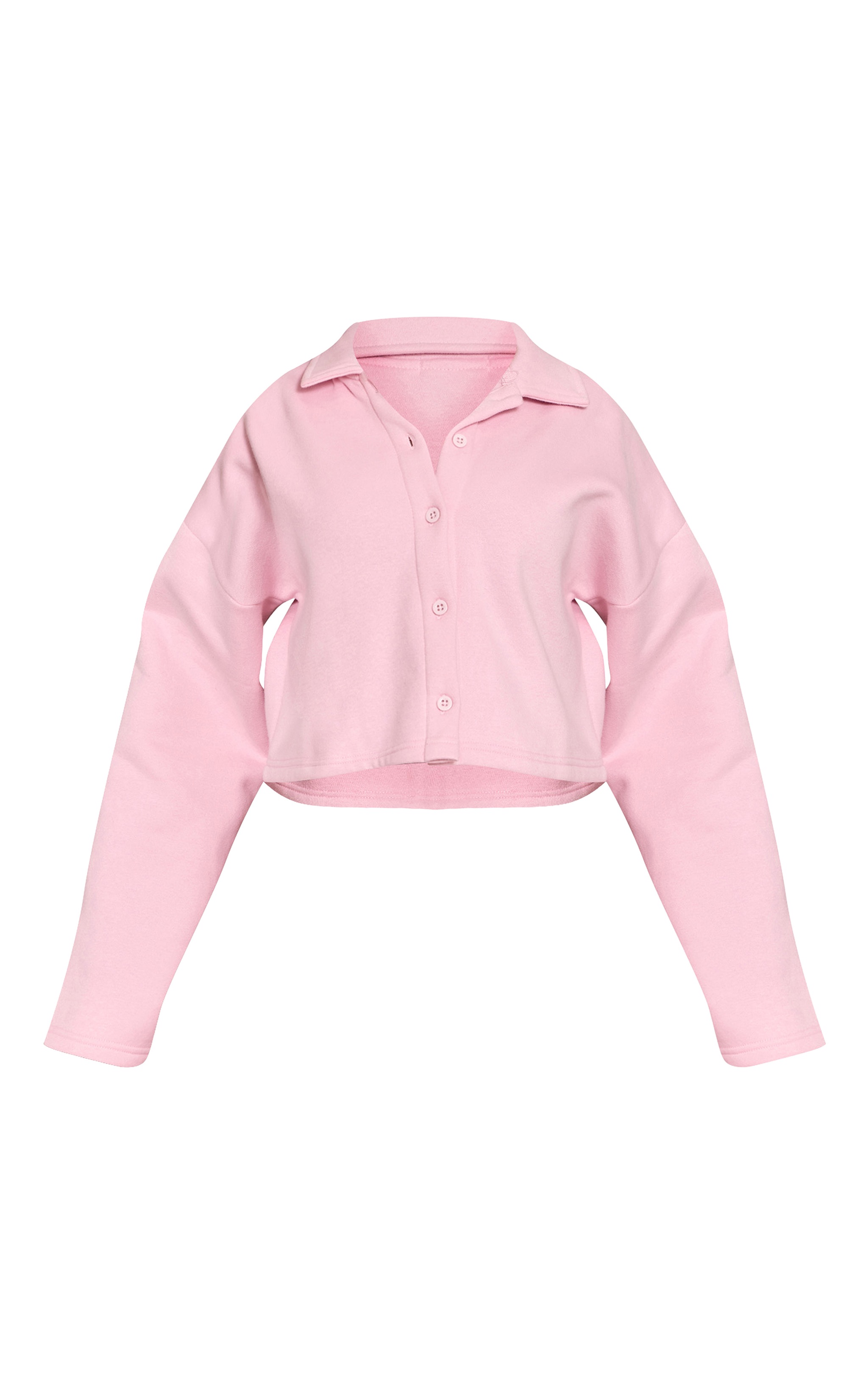 Petite Pink Cropped Button Up Collared Sweatshirt  image 5