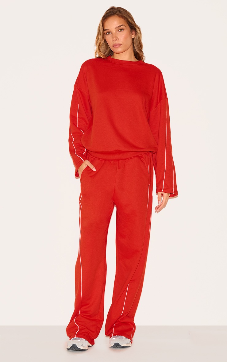 Red Contrast Piping Detail Sweatshirt image 3