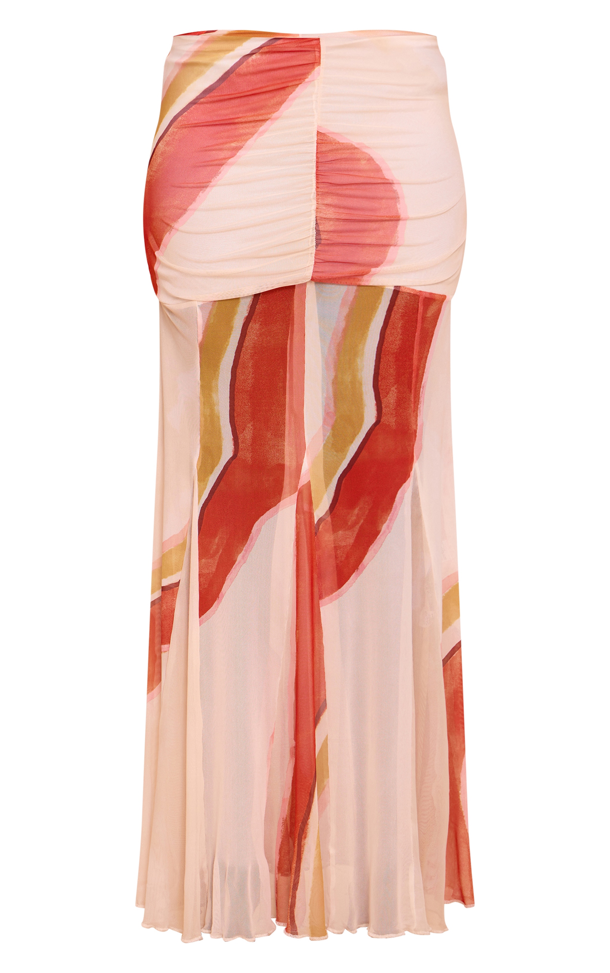 Beige Printed Mesh Overlay Maxi Skirt image 5