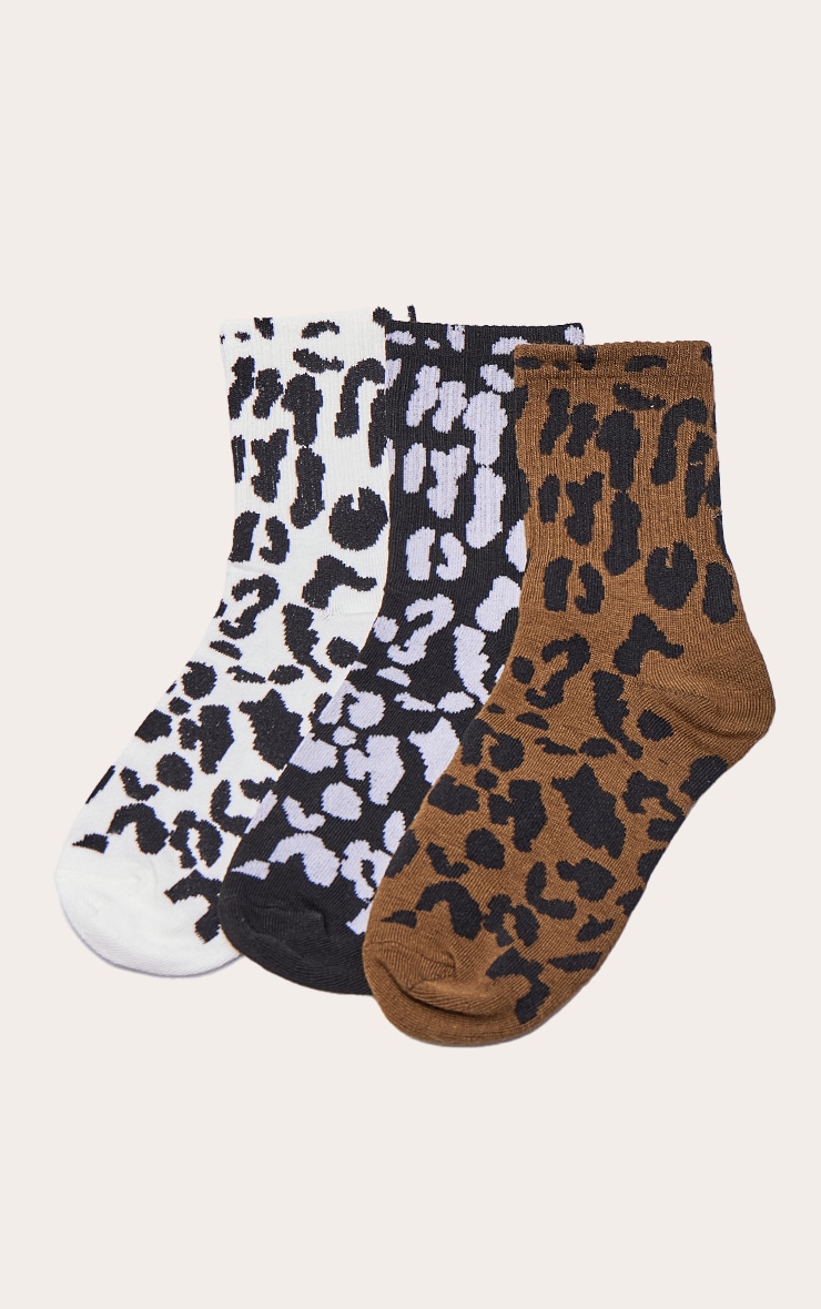 Lot de chaussettes chocolat, crème et noir imprimé léopard image 1