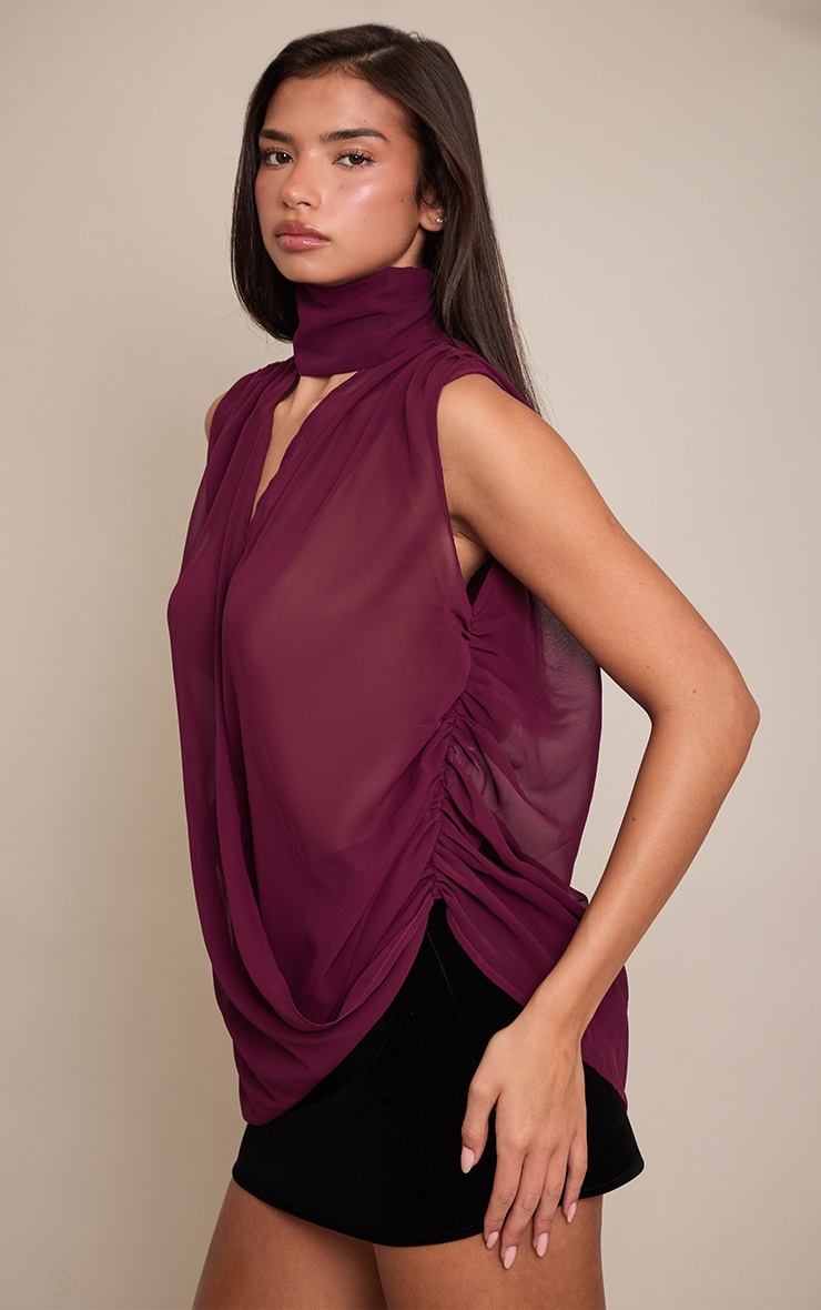 Plum Chiffon Extreme Plunge Top image 4