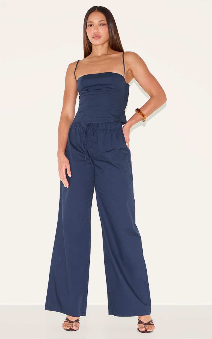 Tall Navy Square Neck Woven Crop Top image 3
