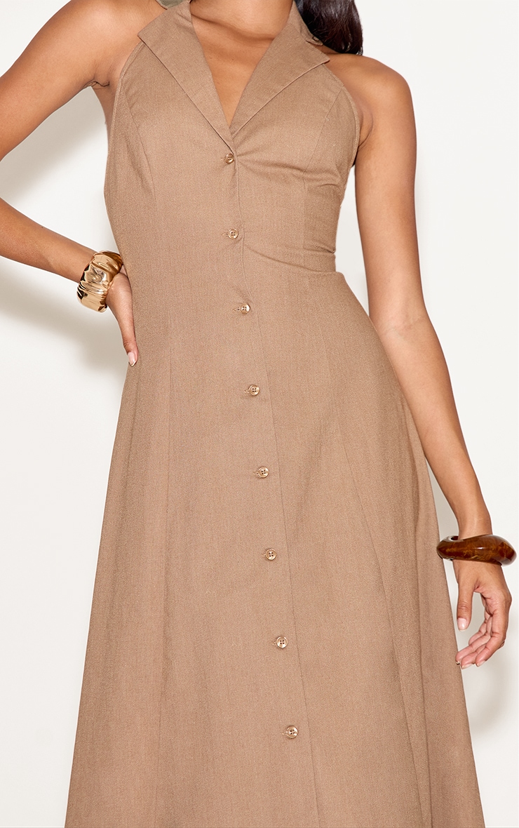 Taupe Button Down Collar Detail Maxi Dress image 4