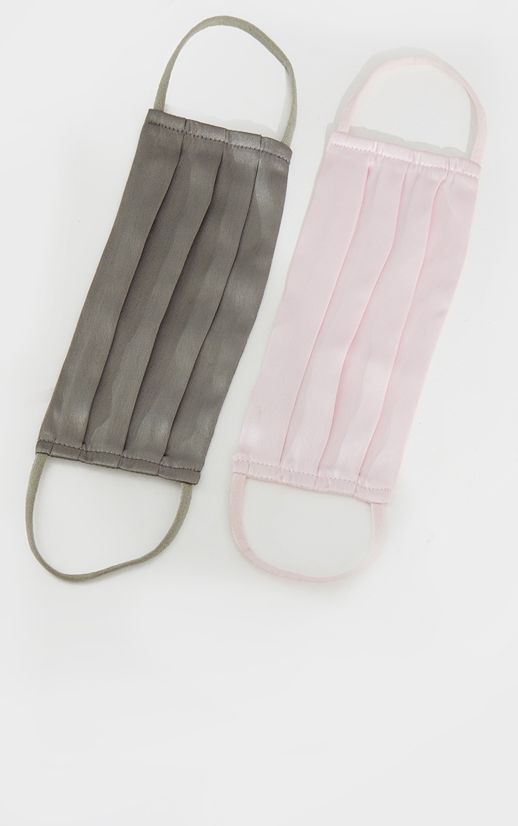 Pink And Khaki Pleated Satin Two Pack Face Mask