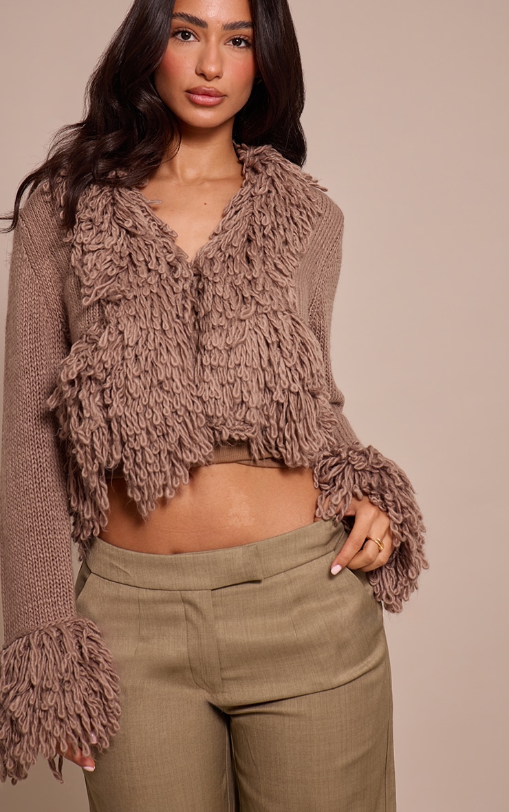 Petite Taupe Loop Knit Edge Cardigan image 1