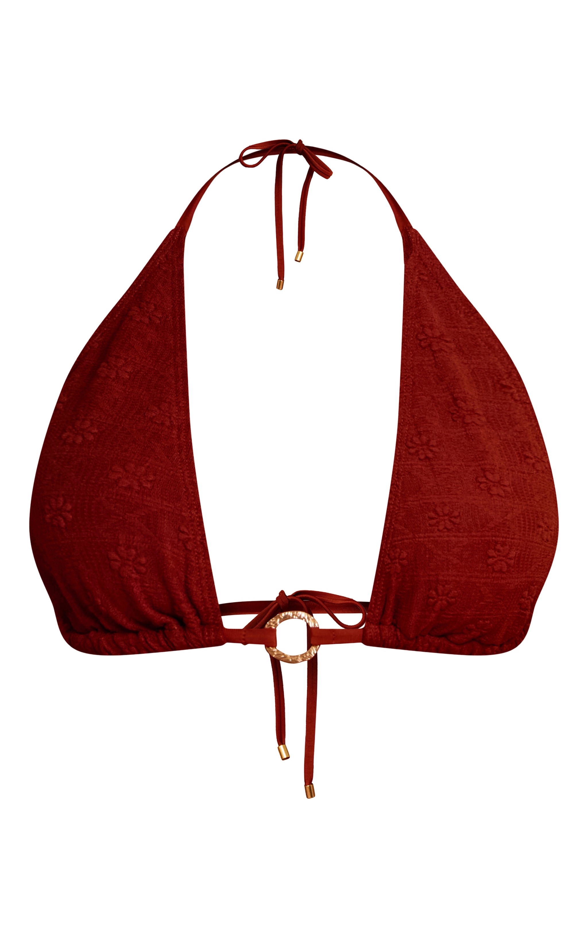 Rust Textured Floral O Ring Triangle Bikini Top image 5