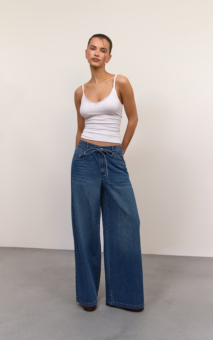 Mid Blue Denim Paper Bag Jeans