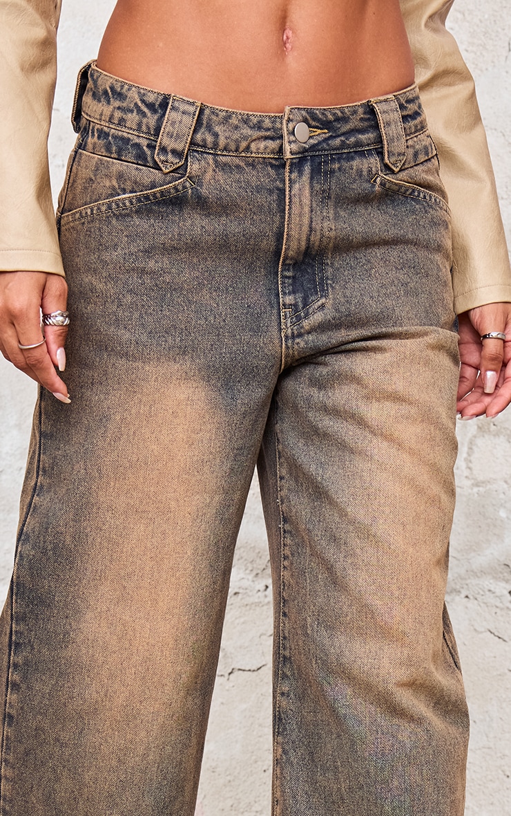 Brown Acid Wash Tinted Wide Leg Jeans image 4