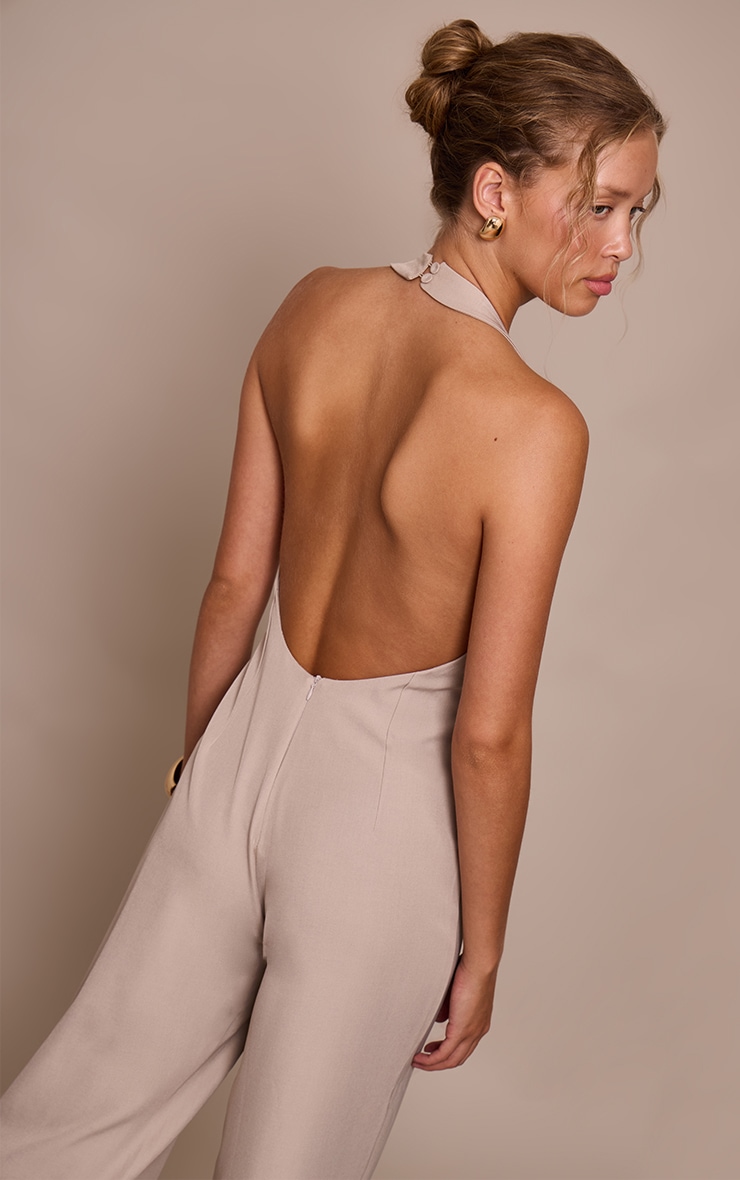 Grey Woven Halterneck  Straight Leg Jumpsuit image 4