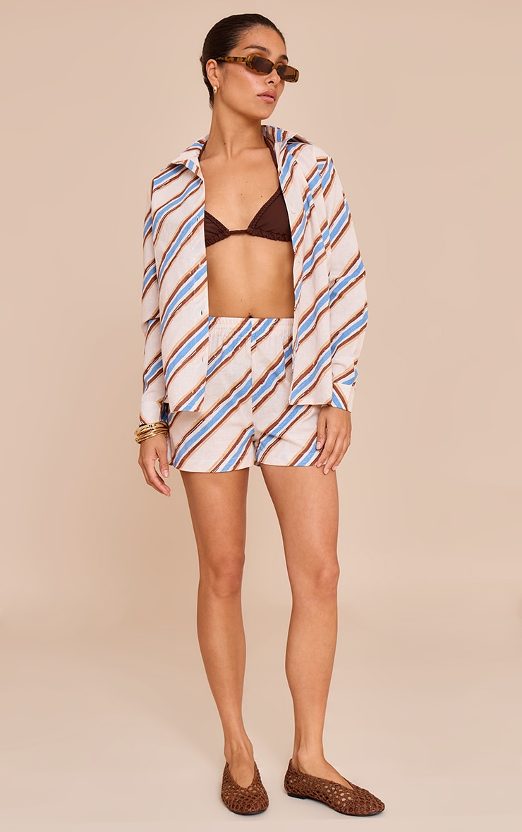 Petite Blue Stripe Linen Look Button Up Shirt image 3
