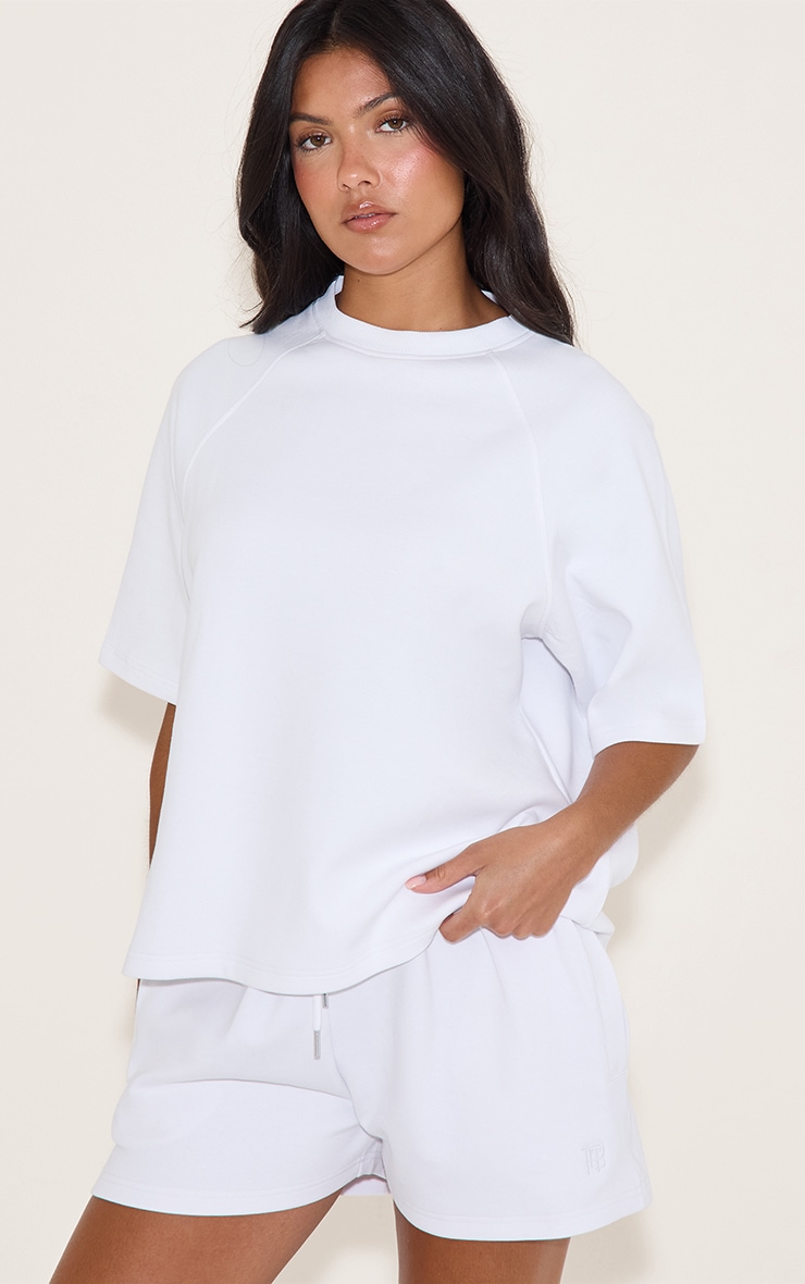 Short tissé blanc à logo brodé image 1
