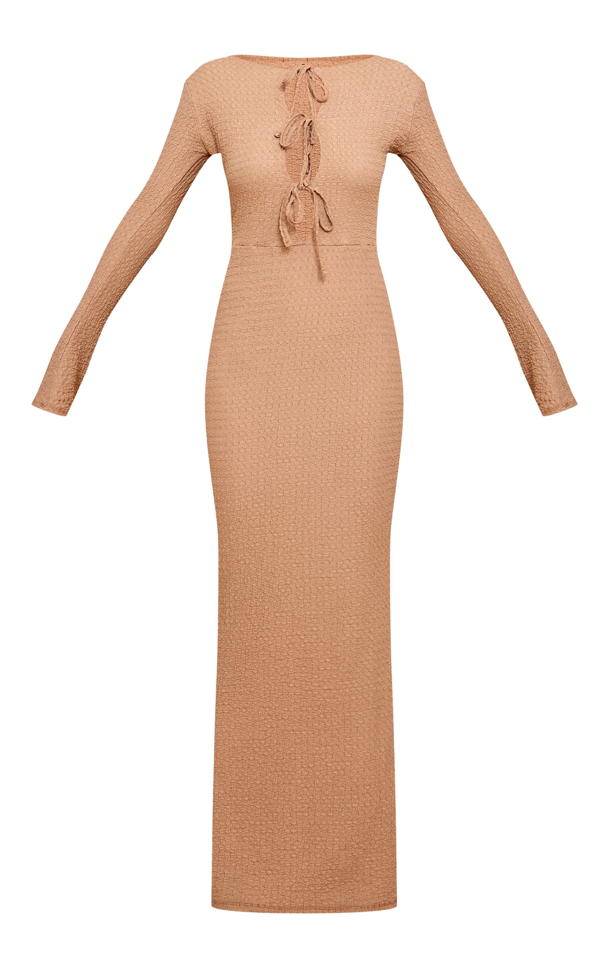 Stone Textured Tie Detail Long Sleeve Maxi Dress image 5