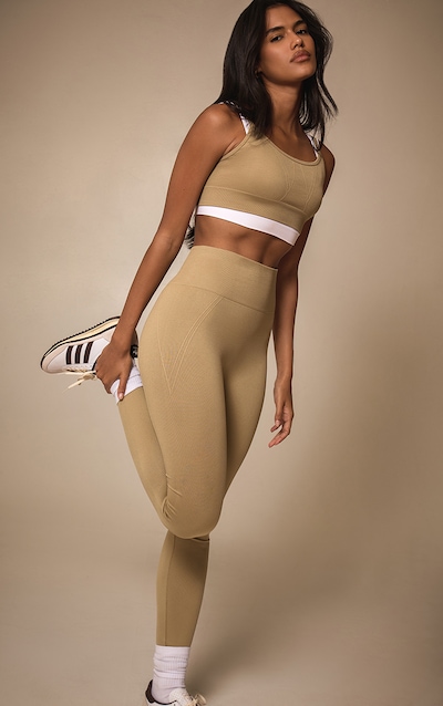 Legging vert olive à taille haute et lignes sans coutures