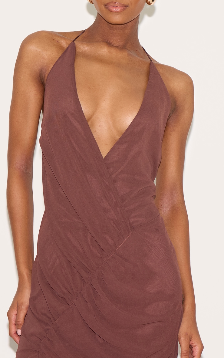 Chocolate Chiffon Asymmetric Ruched Maxi Dress image 4