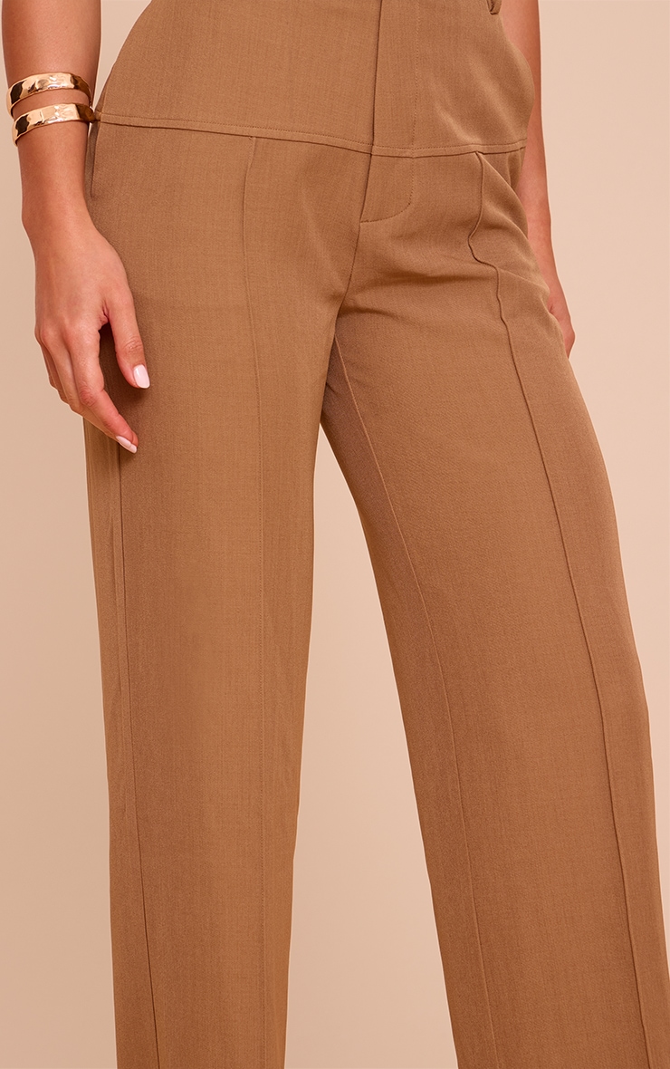 Tall Brown Tailored Thick Belted Waistband Detail Wide Leg Pants image 4