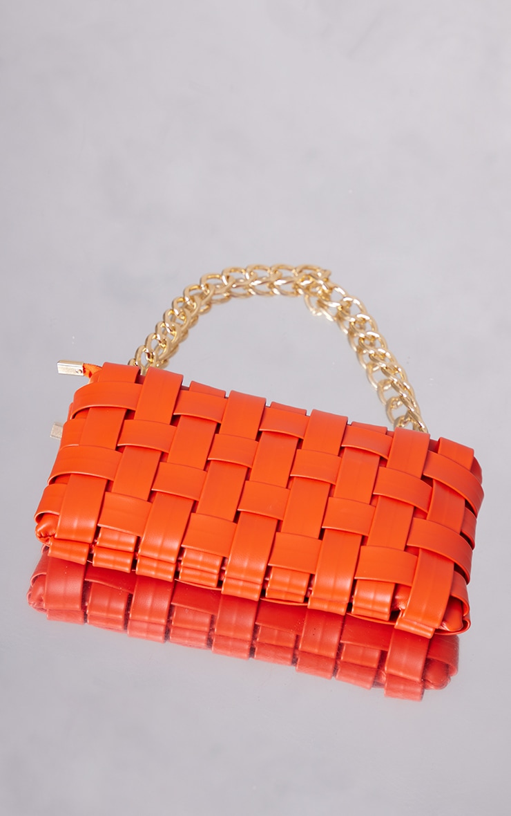 Orange Oversized Weave Gold Chain Shoulder Bag PrettyLittleThing