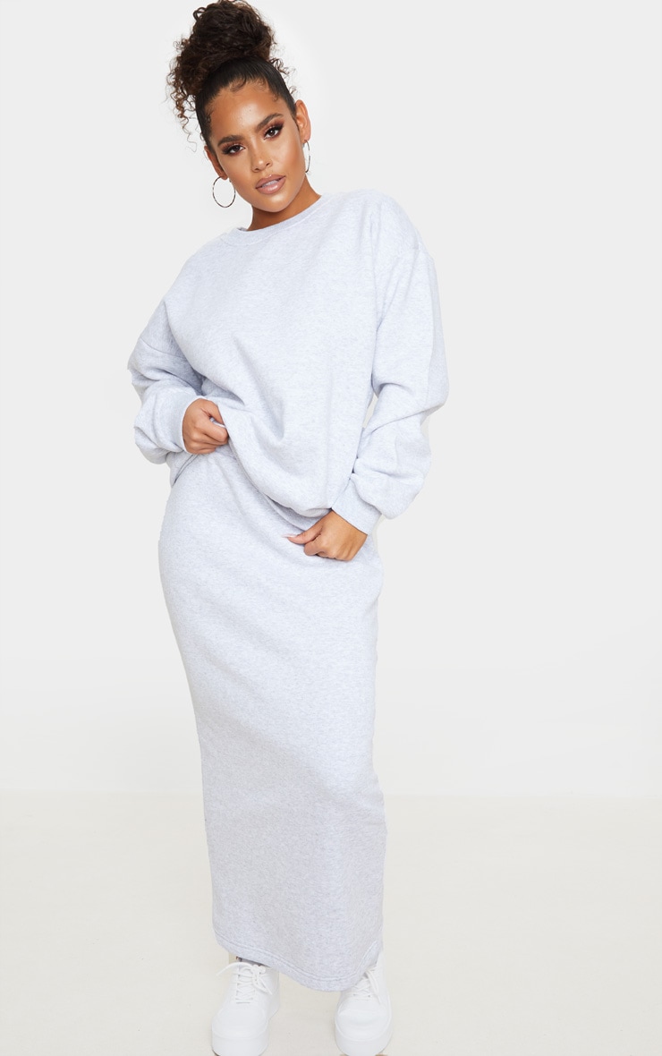 Grey Crew Neck Sweater & Midi Skirt Set