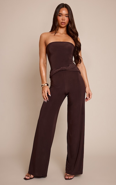 Combinaison bustier moulante chocolat à partie torsadée