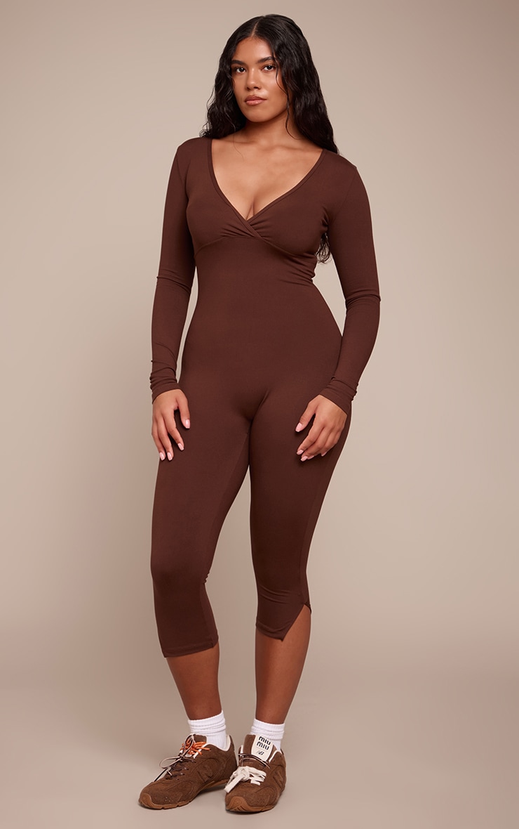Shape Chocolate Sculpt Long sleeve wrap V neck Capri Jumpsuit image 1
