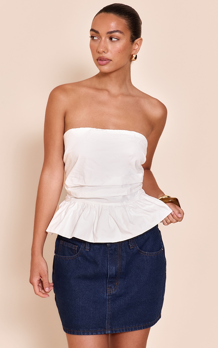 Ecru Cotton Bandeau Peplum Frill Top image 1