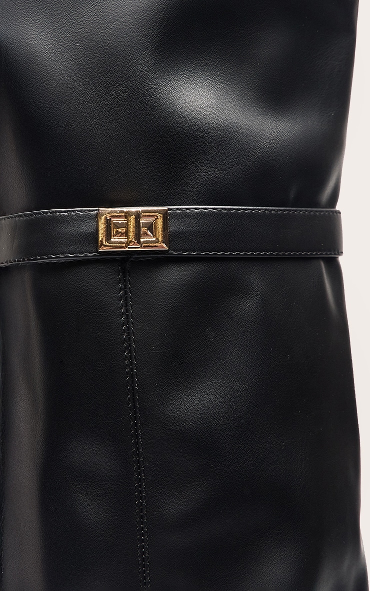 Black Faux Leather Block Heel Over The Knee Boots image 5