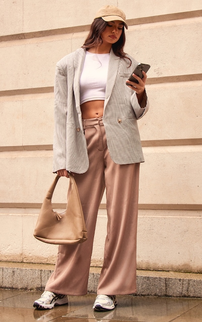 Taupe Premium Pleat Front Straight Leg Tailored Pants