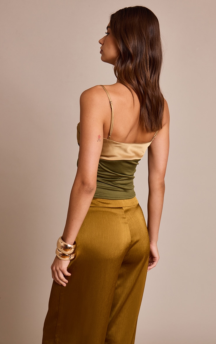 Olive Contrast Bust Panel Strappy Cami Top image 2