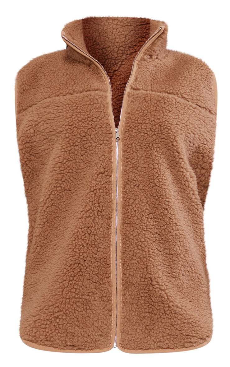 Camel Hooded Zip Front Borg Coat - Loryn